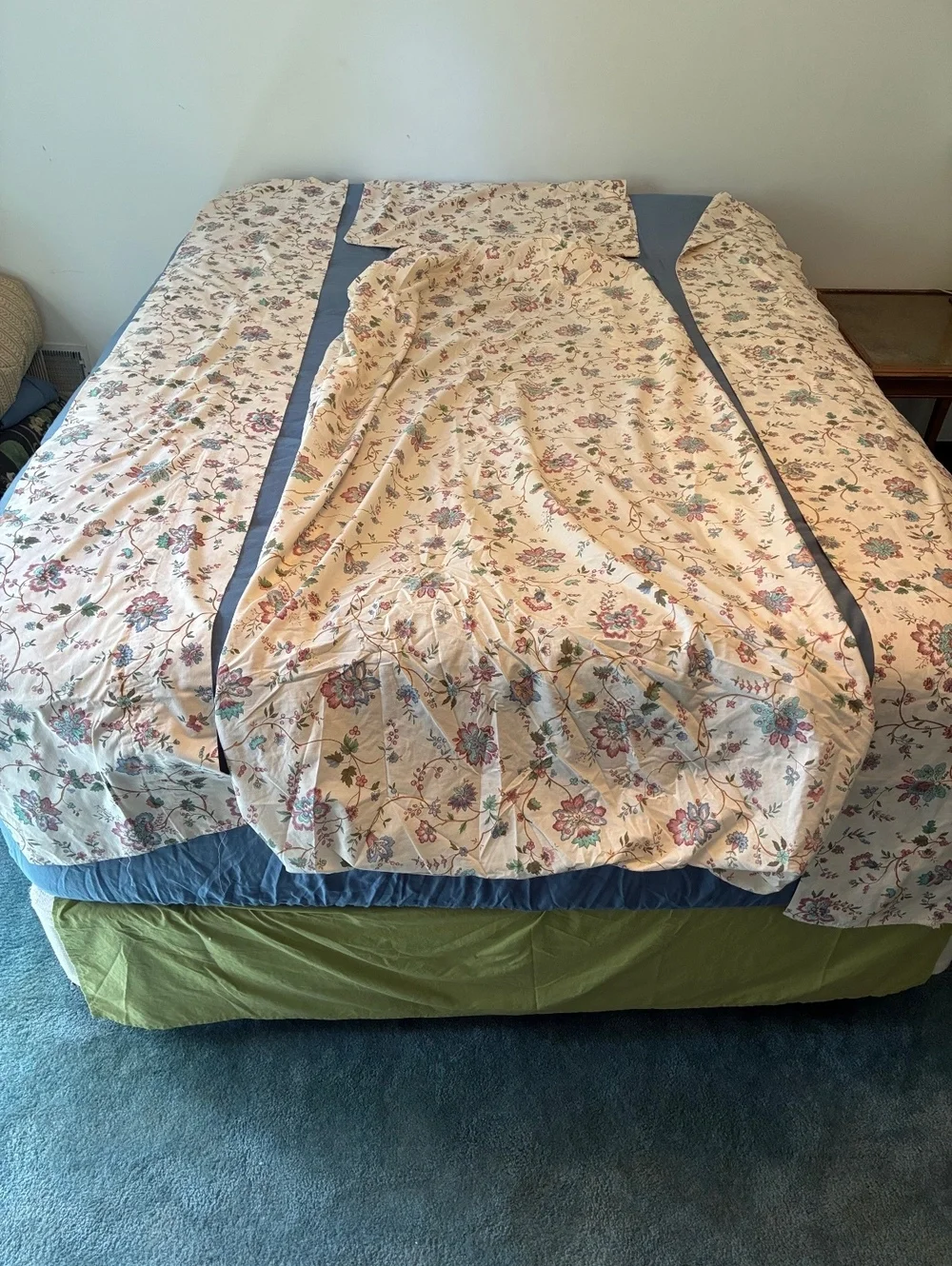 Vintage Floral Cotton Fitted Sheet ONLY, 1 pillowcase 2 valances - Twin